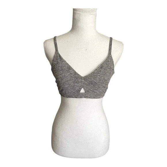 Alo Yoga Alosoft Lounge Sports Bra Heather Grey Sz L V-Neck Bralette Gym - Picture 9 of 15